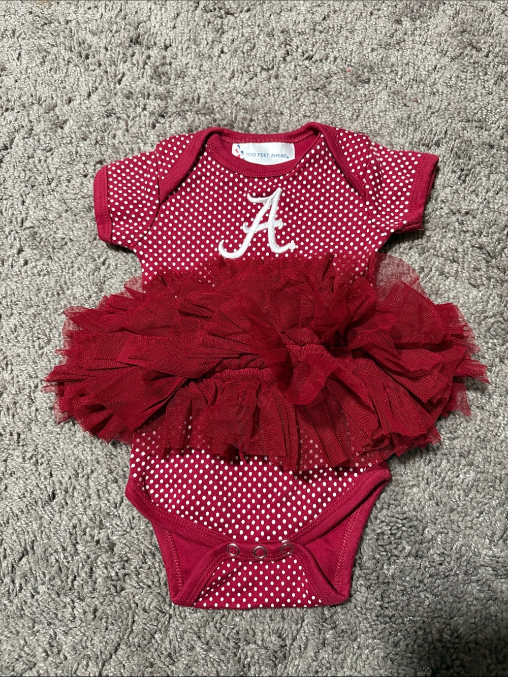 Crimson Polka Dot Tutu Baby Onesie with Alabama A Logo